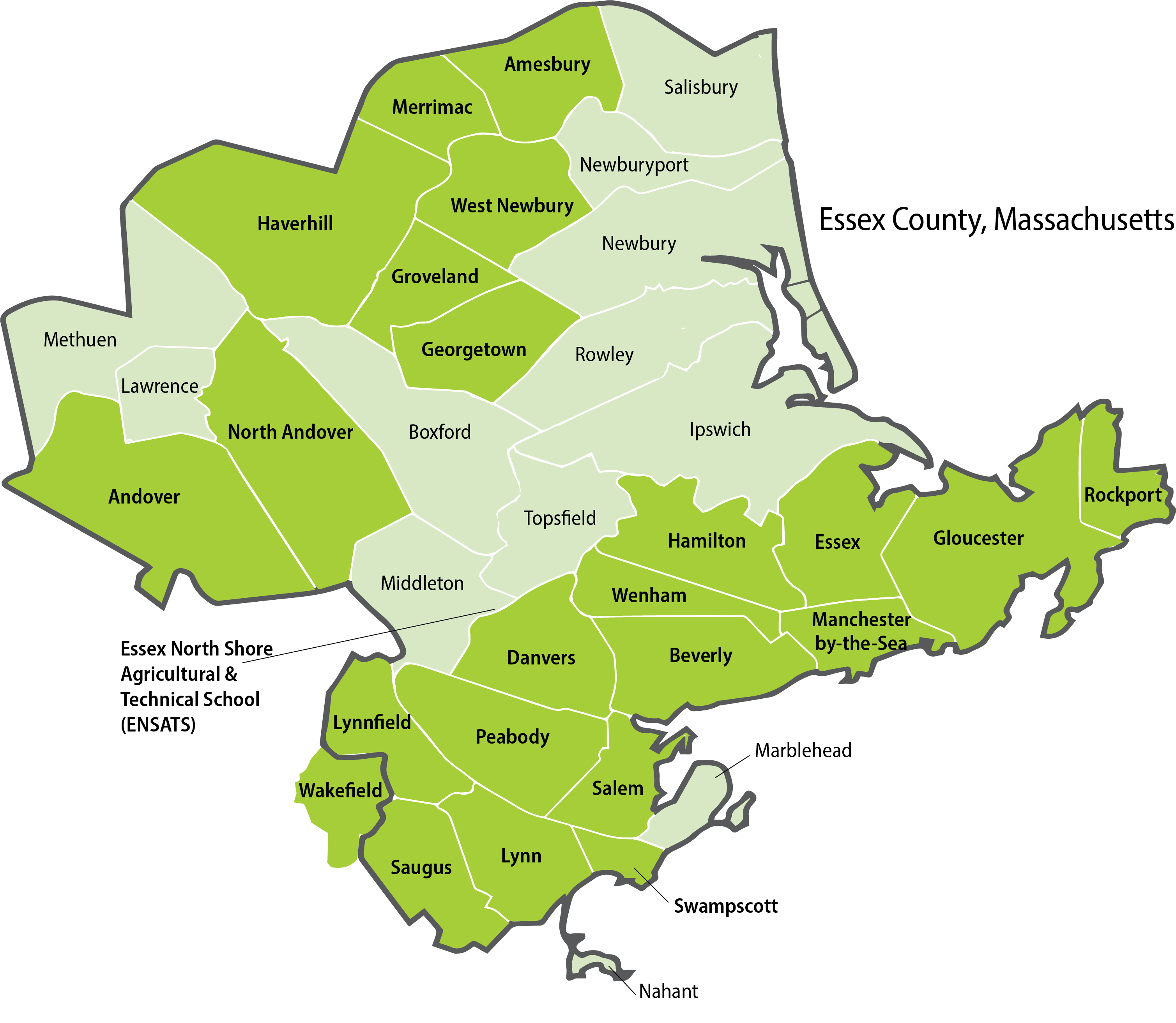 Essex County Learning Community Map of participating towns