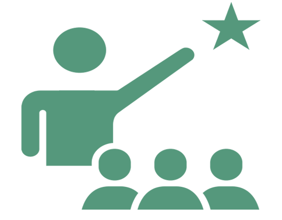 Icon of a stick figure person reaching for a star with three others looking on