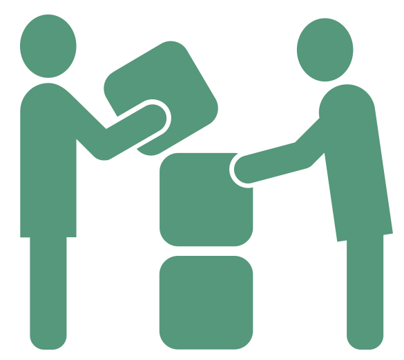 two stick figures stacking blocks together