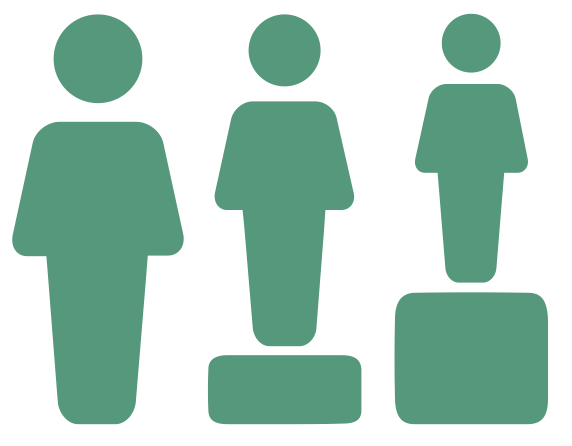 icon image of three stick figures, two of which are standing on boxes to make all three the same height